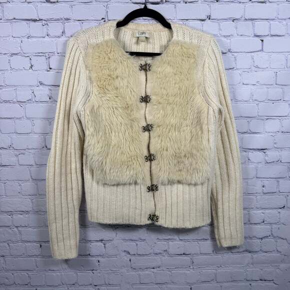 Ann Taylor LOFT Sweaters - Ann Taylor LOFT Faux Fur Ivory Cardigan